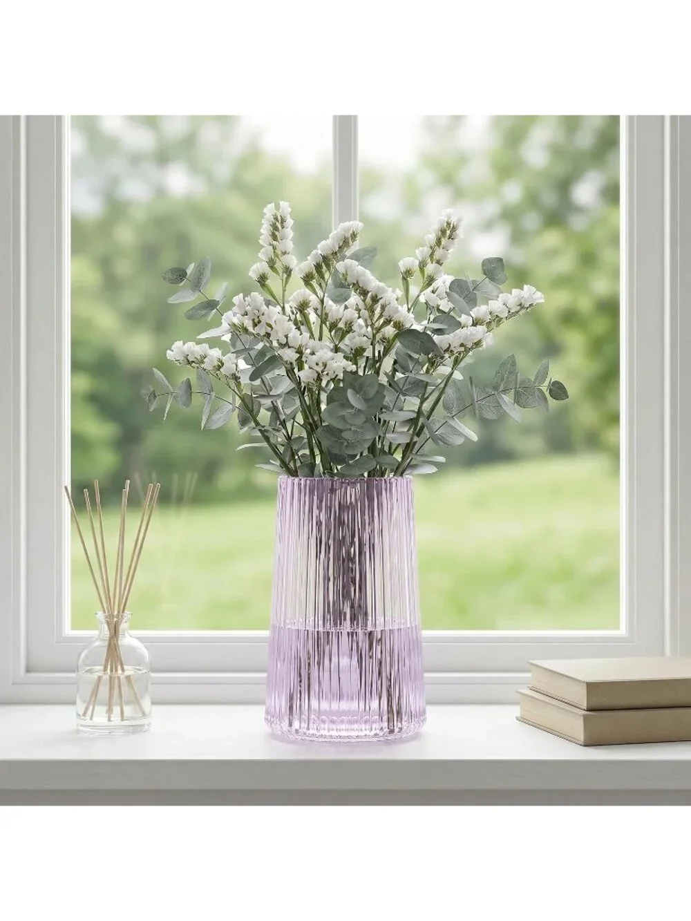 8 Inches Modern Purple Glass Vase Flower Bouquet Living Room Bedroom Home Deco